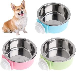 Crate Dog Bowl; Removable Stainless Steel Hanging Pet Cage Bowl Food & Water Feeder Coop Cup for Cat; Puppy; Birds; Rats; Guinea Pigs (size: Green)