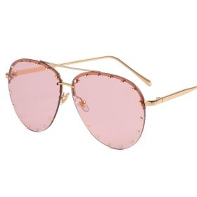 Frameless Sunglasses Cross border Punk Personality Rivets Sunglasses Fashion Toad Sunglasses (colour: Gold framed light powder slice)