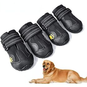 Dog Boots; Waterproof Dog Shoes; Dog Booties with Reflective Rugged Anti-Slip Sole and Skid-Proof; Outdoor Dog Shoes for Medium Dogs 4Pcs (Color: Black, size: Size 8)