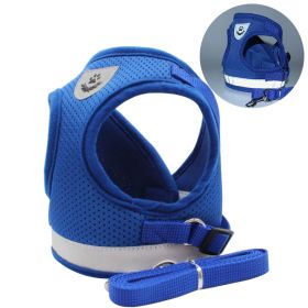 dog Harnesses and dog leash set; Pet Chest Strap Vest Dog Towing Rope Reflective Breathable Dog Rope Pet Supplies Wholesale (colour: Blue, Specification (L * W): XS)