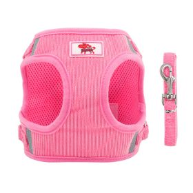 dog Harnesses and dog leash set; New dog leash corduroy breathable dog chest strap reflective pet chest strap walking dog rope set (colour: pink, Specification (L * W): XS)