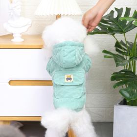 Dog warm clothing; Autumn and winter clothes New cotton padded clothes Teddy pet clothes Winter plush corduroy pull loop two leg cotton padded clothes (colour: Starter Edition - Green, size: XXL)